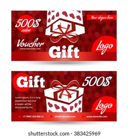 Discount voucher template dark red background with pattern. Cute gift voucher certificate coupon design template,Collection gift certificate business card banner.