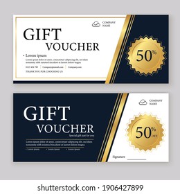 Discount voucher template with gold and black certificate. Background design coupon, invitation, currency. Set of stylish discount voucher gold and black. gift card, coupon.