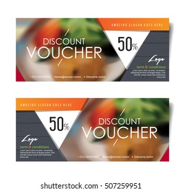 Discount voucher template with modern pattern and place for your business related photos.Restaurant. Vector illustration