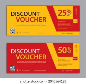 Discount Voucher template on red background, discount card, gift voucher design, coupon, certificate, Labe, Sale banner, headers, banner design, gift card, promotion card, element graphic, Vector 