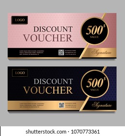 Discount voucher template with pink and dark blue certificate. Background design coupon, invitation, currency. Set of stylish discount voucher dark blue and pink. gift card, coupon.