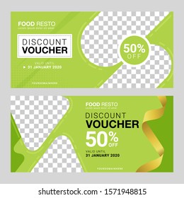Discount voucher template with simple and clean with place for your business related photos. Vector illustration
