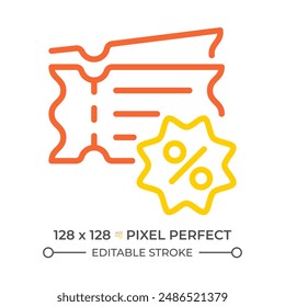Discount voucher two color line icon. Promotional offers and savings. Coupons and special deals bicolor outline symbol. Duotone linear pictogram. Isolated illustration. Editable stroke