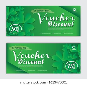 Discount voucher vector, Gift Voucher template, Coupon, discount card for St. Patrick Day, Sale banner, headers, website, Green background 