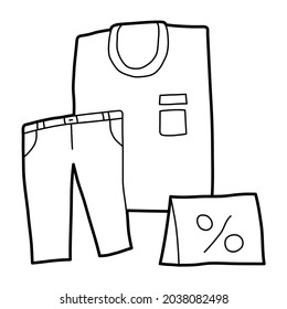 discount wardrobe set vector illustration icon design template with outline doodle hand drawn style for shop and market