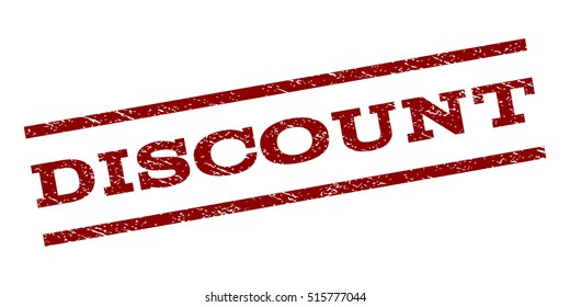 Discount watermark stamp. Text caption between parallel lines with grunge design style. Rubber seal stamp with unclean texture. Vector dark red color ink imprint on a white background.