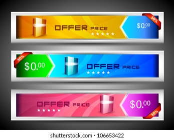 Discount website header or banner set with product display. EPS 10.