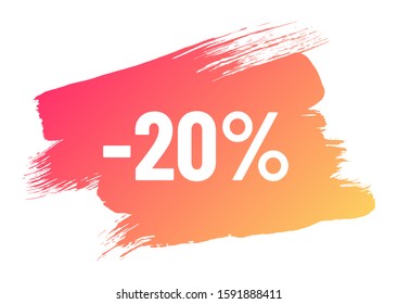 discount white lettering on orange color gradient brush stroke. discount minus 20 percent off. illustration for promo advertising discounts