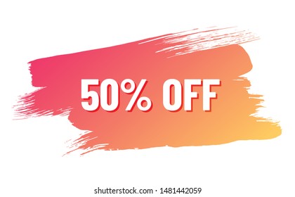 discount white lettering with shadow on orange color gradient brush stroke. discount 50 percent off. illustration for promo advertising discounts