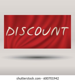 Discount white text on red silk background. Banner for shopping mall
