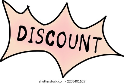 DISCOUNT WORD in loud speak bubble commic style discount emplem in pck color