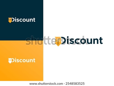 Discount wordmark logo. Combination of the word discount with percent