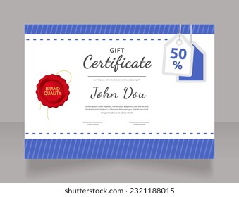 Discounted online food orders certificate design template. Vector diploma with customized copyspace and borders. Printable document for awards and recognition. Dancing Script Bold, Regular fonts used