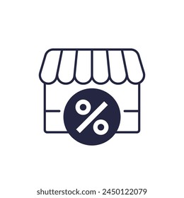 descuento, icono de la tienda de descuento en blanco