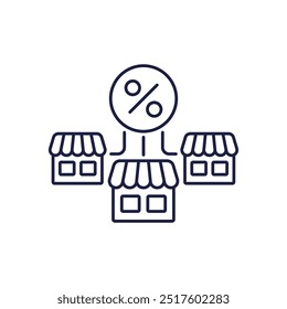Icono de línea de descuentos, Vector de tiendas de descuento