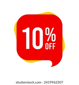 Discounts 10 percent off. Red and yellow template on white background. Vector illustration