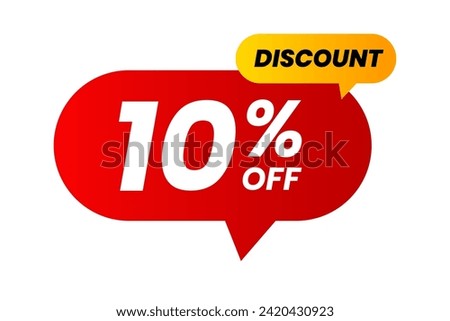 Discounts 10 percent off. Red and yellow template on white background. Vector illustration