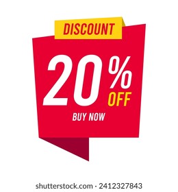 Discounts 20 percent off. Red template on white background. Vector illustration