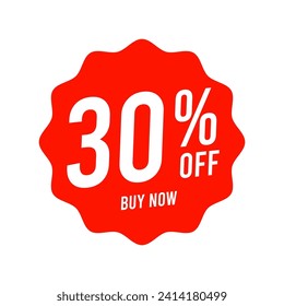 Discounts 30 percent off. Red template on white background. Vector illustration