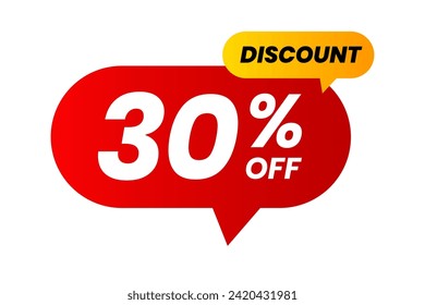 Discounts 30 percent off. Red and yellow template on white background. Vector illustration