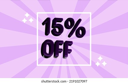 Discounts of 5%, 10%, 15%, 20%, 25%... Up to 50% with purple square background detail + stars
