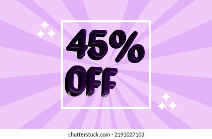 Discounts of 5%, 10%, 15%, 20%, 25%... Up to 50% with purple square background detail + stars
