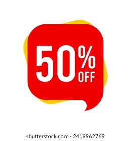 Discounts 50 percent off. Red and yellow template on white background. Vector illustration