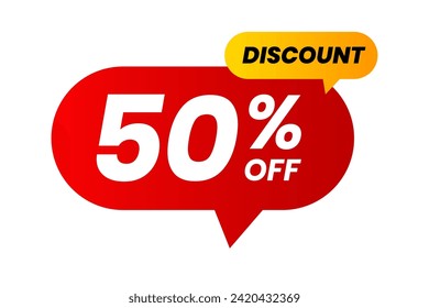 Discounts 50 percent off. Red and yellow template on white background. Vector illustration