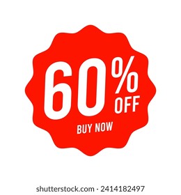 Discounts 60 percent off. Red template on white background. Vector illustration