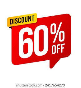 Discounts 60 percent off. Red and yellow template on white background. Vector illustration