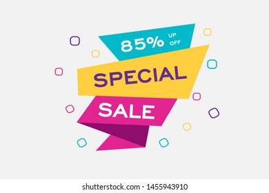 Discounts up to 85%. Special sale, end of season special offer banner. Special sale up to 85 percent off. vector eps10