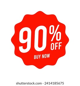 Discounts 90 percent off. Red template on white background. Vector illustration