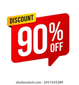 Discounts 90 percent off. Red and yellow template on white background. Vector illustration