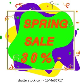 Discounts. Abstract banner. Vector graphics Burning offer. Geometric design. Amoebic forms. Minimal design. Different colors of the modern template. Spring and bright colors.