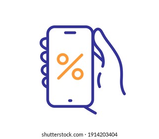 Discounts app line icon. Sale offer sign. Phone promotion price symbol. Quality design element. Line style discounts app icon. Editable stroke. Vector