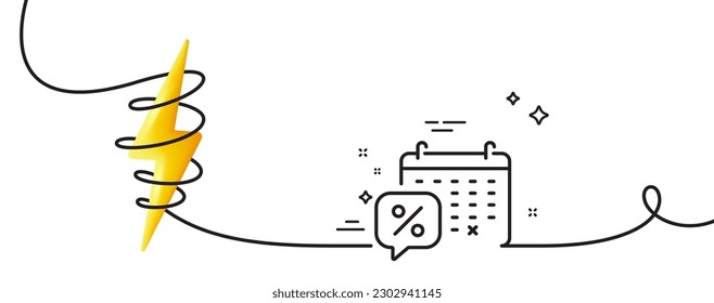 Rabatte Kalenderzeilensymbol. Kontinuierlich eine Linie mit curl. Verkaufszeichen Werbepreissymbol. Rabatte Kalender einzelnen Rahmenband. Loop-Kurve mit Energie. Vektorgrafik
