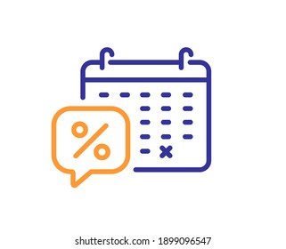 Discounts calendar line icon. Sale offer sign. Promotion price symbol. Quality design element. Line style discounts calendar icon. Editable stroke. Vector