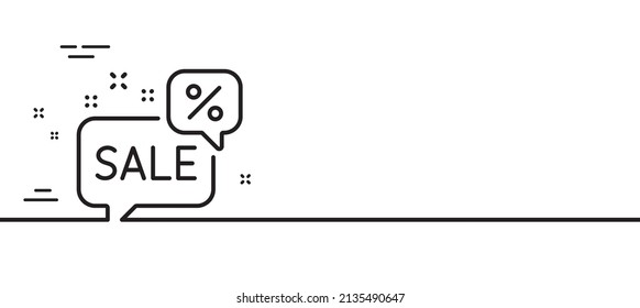 Descubre el icono de la línea de burbuja de chat. Cartel de oferta de venta. Símbolo de precio de promoción. Fondo mínimo de la ilustración de línea. Descubre el cartel de patrón de icono de línea de burbuja. Concepto de plantilla web blanca. Vector