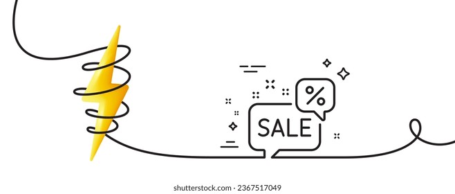 Descubre el icono de la línea de burbuja de chat. Una línea continua con curl. Cartel de oferta de venta. Símbolo de precio de promoción. Descubre la burbuja de una sola cinta de contorno. Curva de bucle con energía. Vector
