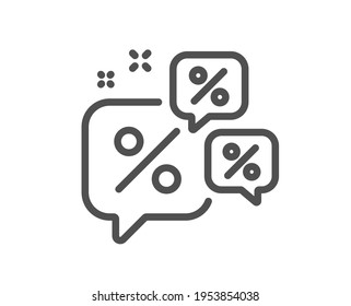 Descubre el icono de línea de burbujas de chat. Cartel de oferta de venta. Símbolo de precio de promoción. Elemento de diseño de calidad. Icono de charla con descuentos de estilo lineal. Trazo editable. Vector