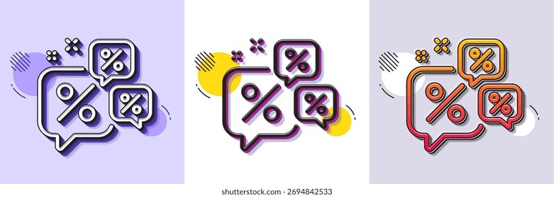 Discounts chat bubbles line icon. Halftone dotted pattern. Gradient icon with grain shadow. Sale offer sign. Promotion price symbol. Line discounts chat icon. Various designs. Vector
