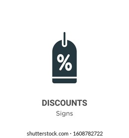 Discounts glyph icon vector on white background. Flat vector discounts icon symbol sign from modern signs collection for mobile concept and web apps design.