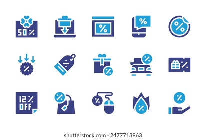 Discounts icon set. Duotone color. Vector illustration. Containing discount, promo, shoppingbag, pricetag, gift, calendar, onlinesale.