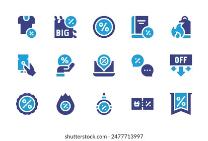 Discounts icon set. Duotone color. Vector illustration. Containing discount, savemoney, voucher, sales, chat, laptop, clothes, hotsale.