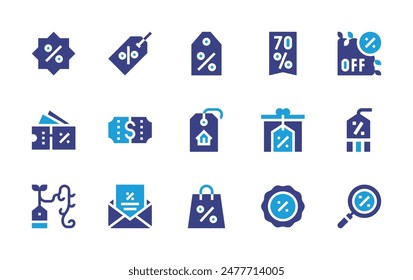 Discounts icon set. Duotone color. Vector illustration. Containing discountticket, discounttag, discount, label, search, sale.
