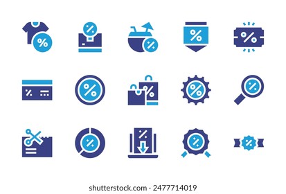 Discounts icon set. Duotone color. Vector illustration. Containing discountticket, discount, graphic, tshirt, sale, coupon, voucher, shoppingbag.