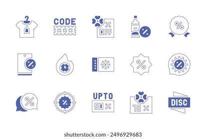 Discounts icon set. Duotone style line stroke and bold. Vector illustration. Containing discount, promo, hotsale, target, clothes.