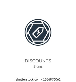 Discounts icon vector. Trendy flat discounts icon from signs collection isolated on white background. Vector illustration can be used for web and mobile graphic design, logo, eps10
