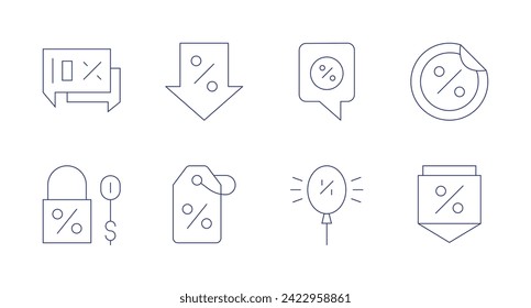 Discounts icons. Editable stroke. Containing offer, shoppingbag, discount, discountballoons, decrease, tag.