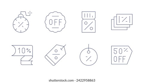 Iconos de descuentos. Trazo editable. Con flashsale, 10 por ciento, descuento, oferta.